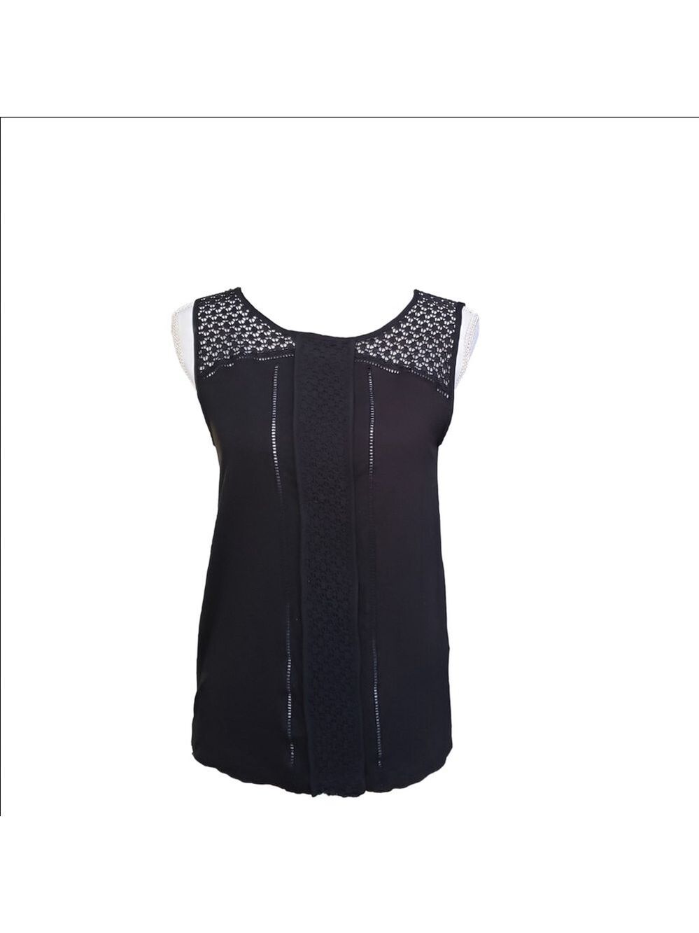 LOFT Women's Black Sleeveless Lace Trim Top Size M - Picture 3 of 8